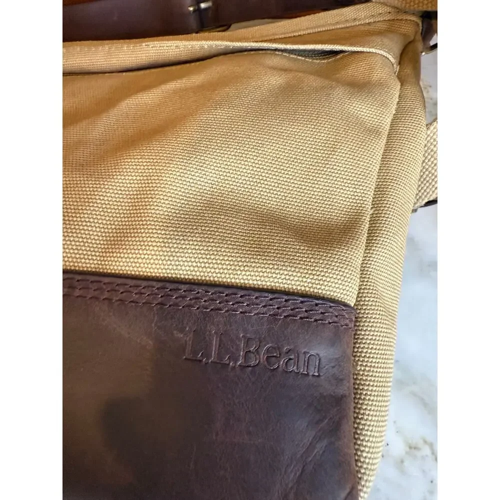 L.L. Bean Stonington Crossbody Bag Dark Khaki Leather Trim
